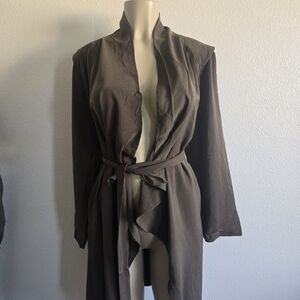Olive Green Open Front Duster Coat